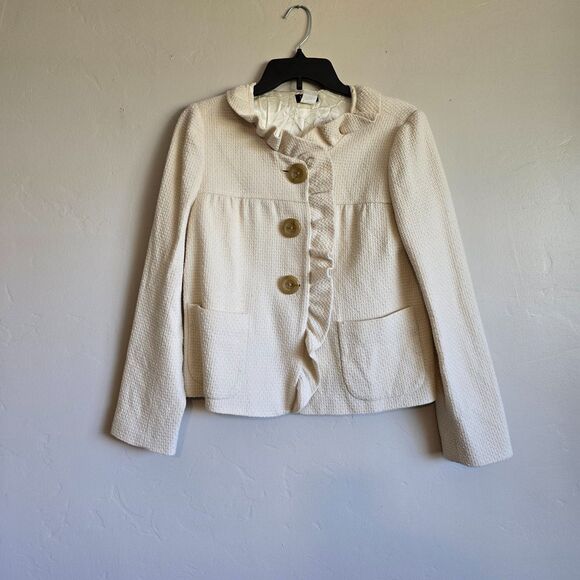 J.Crew Fiona Ruffle Front Tweed Jacket in Cream Size 6 - Picture 2 of 7